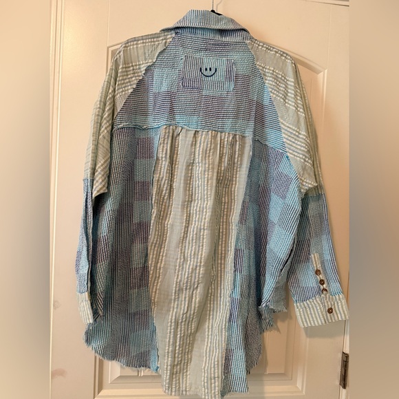 Oli & Hali Blue and Teal Striped Seersucker Shirt - Picture 3 of 3